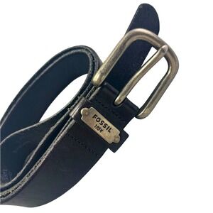 Fossil 1954 Vintage Black Genuine Leather Belt Men's Medium Silver Hardware‎